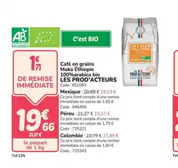 Promocash LES PROD'ACTEURS Café en grains Moka Éthiopie 100%arabica bio offre