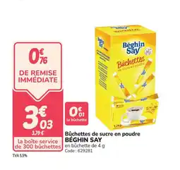 Promocash BEGHIN SAY Bûchettes de sucre en poudre offre