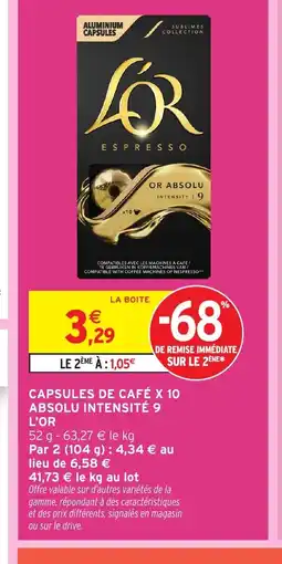 Intermarché L'OR Capsules de café x 10 absolu intensité offre