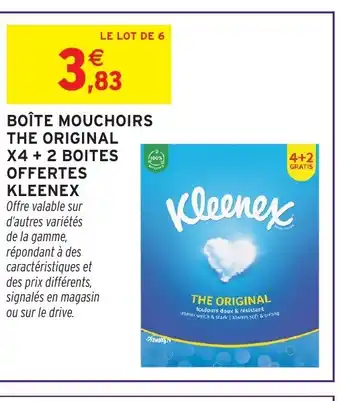 Intermarché KLEENEX Boîte mouchoirs the original x4+2 boites offertes offre