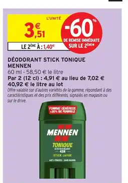 Intermarché MENNEN Déodorant stick tonique offre