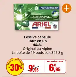 Coccinelle Supermarché Lessive capsule tout en un ariel offre