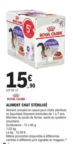 E.Leclerc Brico Royal canin - aliment chat stérilisé offre