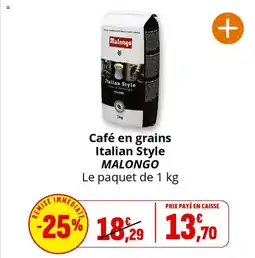 Coccinelle Supermarché Café en grains italian style malongo offre