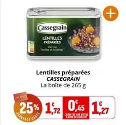 Coccinelle Supermarché Lentilles préparées cassegrain offre