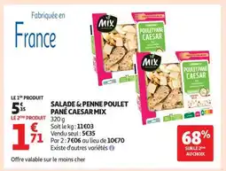 Auchan SALADE & PENNE POULET PANÉ CAESAR MIX offre