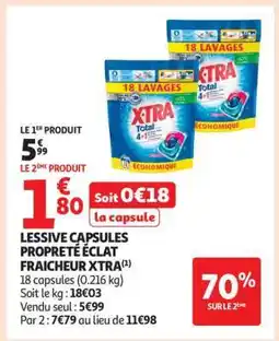 Auchan LESSIVE CAPSULES PROPRETÉ ÉCLAT FRAICHEUR XTRA offre