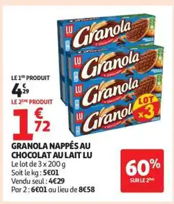 Auchan GRANOLA NAPPÉS AU CHOCOLAT AU LAIT LU offre
