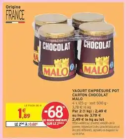 Intermarché YAOURT EMPRÉSURÉ POT CARTON CHOCOLAT MALO offre