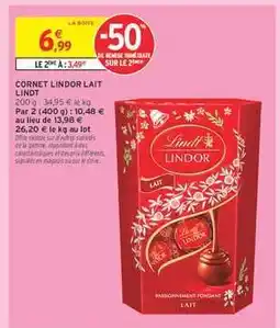 Intermarché Cornet Lindor Lait Lindt offre