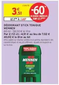 Intermarché DÉODORANT STICK TONIQUE MENNEN offre