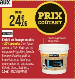 Bricorama PRESTONETT Enduit de lissage en pâte offre