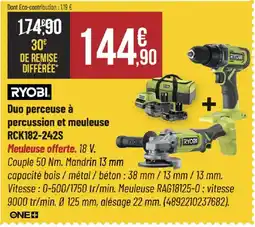 Bricorama RYOBI Duo perceuse à percussion et meuleuse RCK182-242S offre