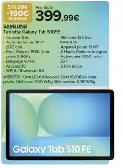Costco SAMSUNG Tablette Galaxy Tab S10FE offre