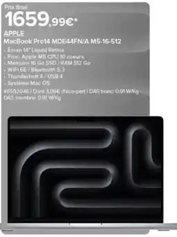 Costco APPLE MacBook Pro14 MDE44FN/A M5-16-512 offre