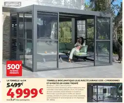 Auchan Tonnelle bioclimatique lilas avec éclairage leds + 2 persiennes et 8 portes en verre trempé offre