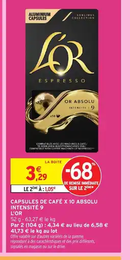 Intermarché Express L'OR Capsules de café x 10 absolu intensité 9 offre