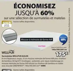 JYSK WELLPUR GULEN Surmatelas offre