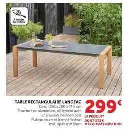 Hyper U Table Rectangulaire Langeac offre