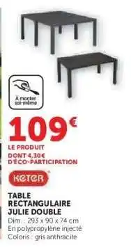 Hyper U TABLE RECTANGULAIRE JULIE DOUBLE offre
