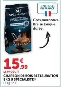 Hyper U Charbon de Bois Restauration 8kg U Spécialiste offre
