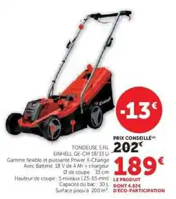 Hyper U Tondeuse S.Fil EINHELL GE-CM 18/33 Li offre