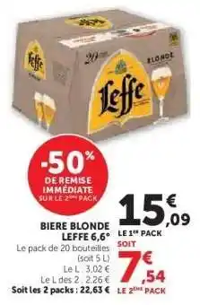 Hyper U Biere Blonde Leffe 6.6° offre