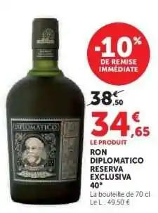Hyper U RON DIPLOMATICO RESERVA EXCLUSIVA 40° offre