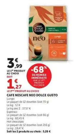 Hyper U CAFE NESCAFE NEO DOLCE GUSTO Lungo offre