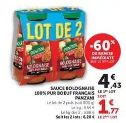 Hyper U Sauce Bolognaise 100% Pur Boeuf Français Panzani offre