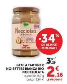 Hyper U Pâte à tartiner noisettes Bianca Bio Nocciolata offre