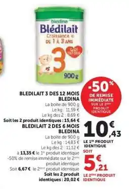 Hyper U Blédilait 3 dès 12 mois Blédina offre