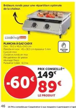 Hyper U PLANCHA À GAZ CADIX offre