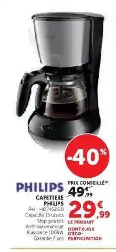 Hyper U PHILIPS CAFETIERE offre