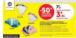 Hyper U Lot de 4, 5, 6 ou 7 paires invisibles ou de socquettes ou de mi-chaussettes adulte ou enfant offre