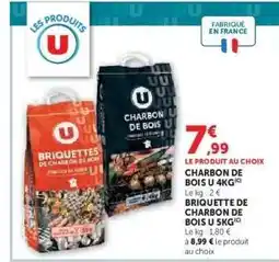 Super U Charbon de Bois U 4KG ou Briquette de Charbon de Bois U 5KG offre