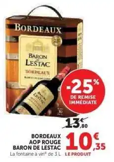 Super U Bordeaux AOP Rouge Baron de Lestac offre