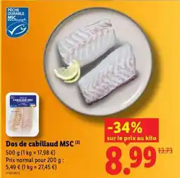 Lidl Dos de cabillaud MSC offre