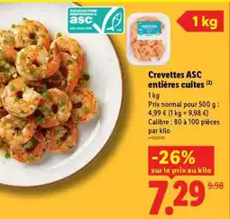 Lidl Crevettes ASC entières cuites offre
