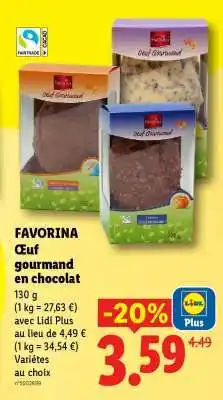 Lidl FAVORINA Œuf gourmand en chocolat offre