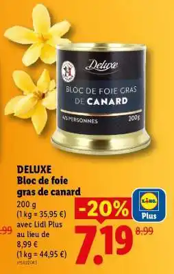 Lidl DELUXE Bloc de foie gras de canard offre