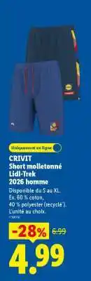 Lidl CRIVIT Short molletonné Lidl-Trek 2026 homme offre