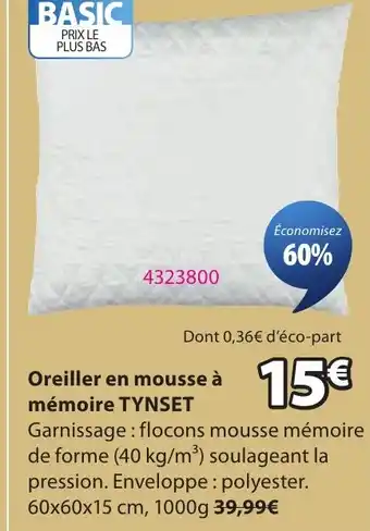 JYSK TYNSET Oreiller en mousse à mémoire offre