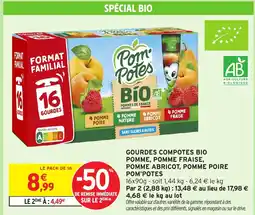 Intermarché Hyper POM'POTES Gourdes compotes bio pomme, pomme fraise, pomme abricot, pomme poire offre