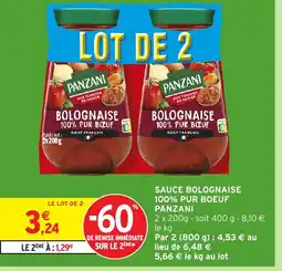 Intermarché Hyper PANZANI Sauce bolognaise 100% pur boeuf offre