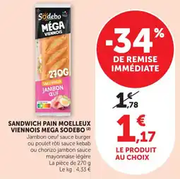 Bi1 Sandwich pain moelleux viennois mega sodebo offre