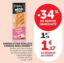 Bi1 Sandwich pain moelleux viennois mega sodebo offre