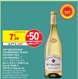 Intermarché Hyper COUVENT DES VISITANDINES Aop bourgogne chardonnay blanc offre