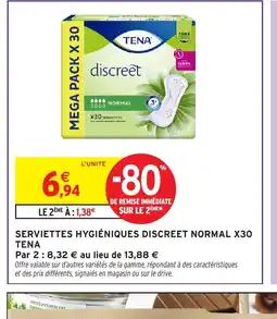 Intermarché Hyper TENA Serviettes hygiéniques discreet normal x30 offre