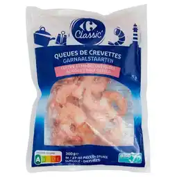 Carrefour Carrefour classic' queues de crevettes asc cuites semi-décortiquées surgelées offre